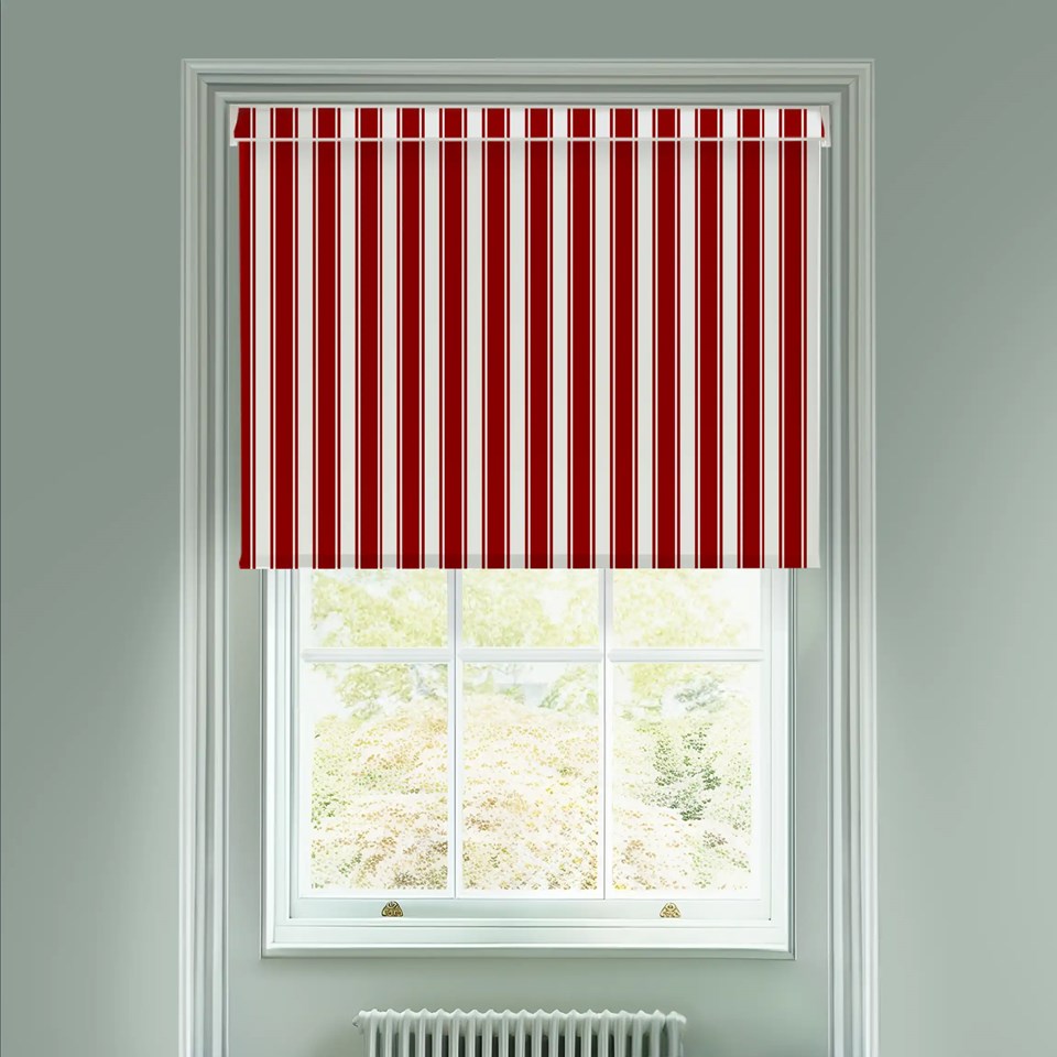 Ticking Stripe Red Electric Roller Blind