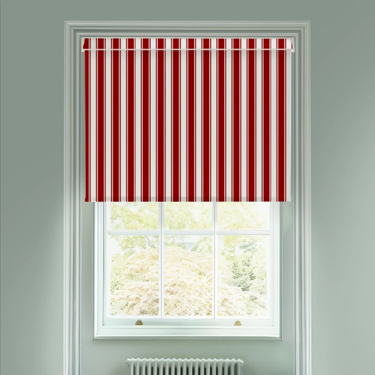 Ticking Stripe Red Electric Roller Blind