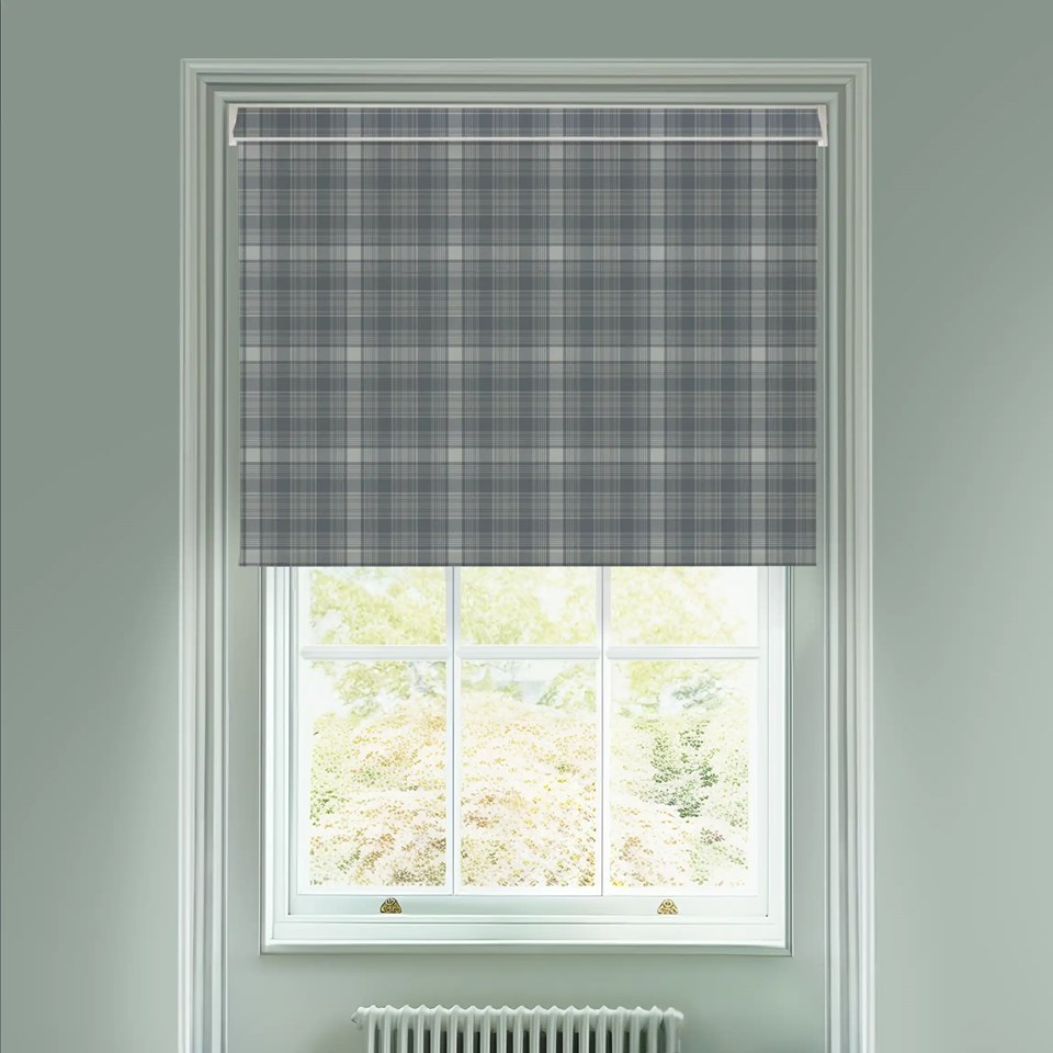 Wallace Check Metal Grey Electric Roller Blind