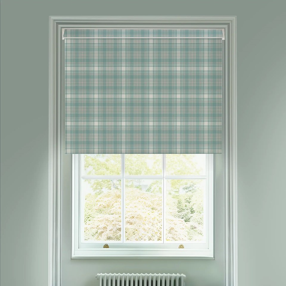 Wallace Check Soft Blue Electric Roller Blind